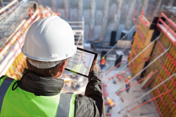 top view of construction site with multinational worker top view of construction site with multinational worker
